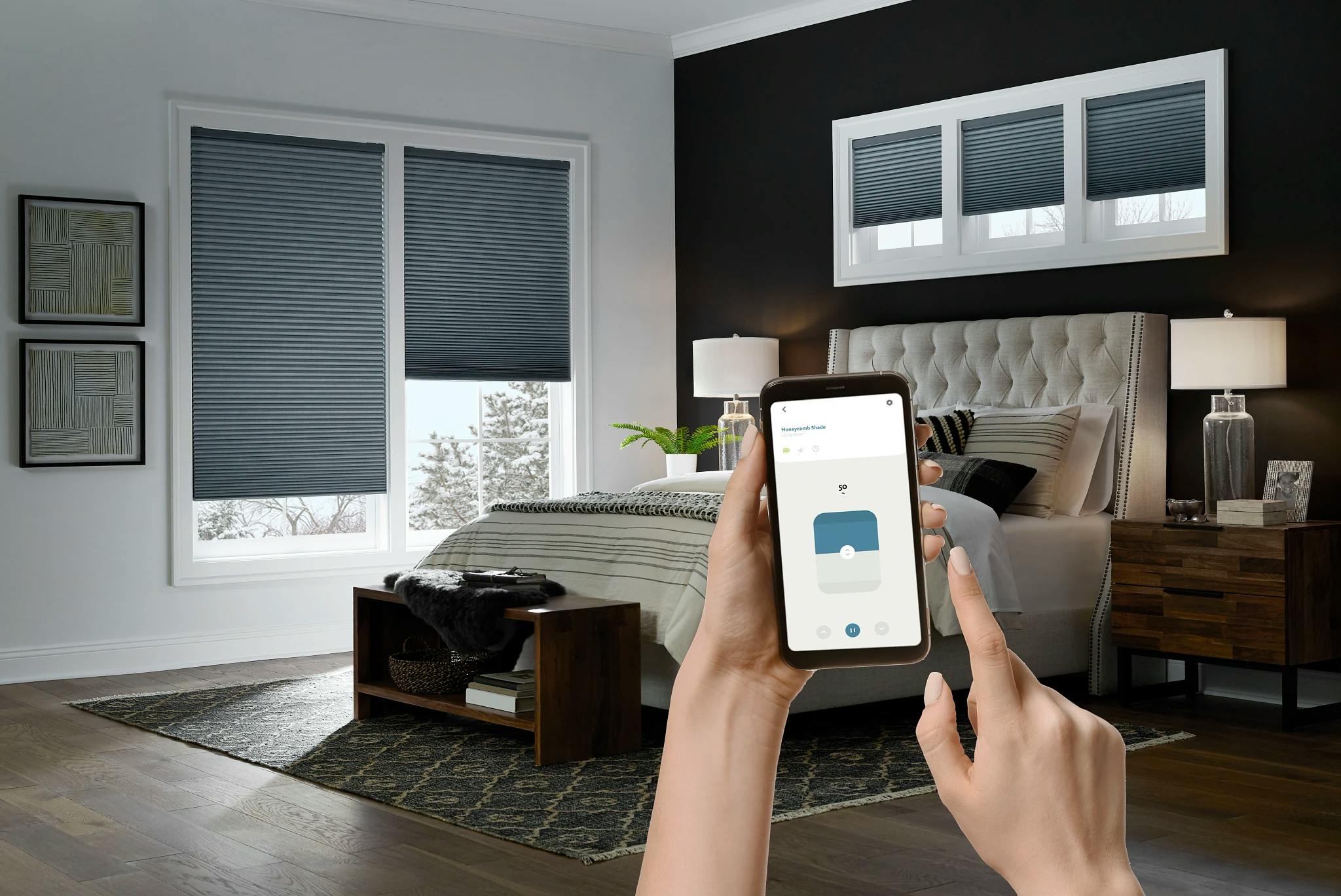 Honeycomb Shades controlled by the BLISS automation App